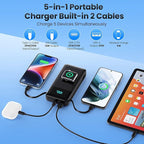 AONIMI Portable Charger 40800mAh Power Bank with 2 Built in Cables, 25W PD QC4.0 Fast Charging USB C Battery Pack, 5 Output 2 Input Phone Charger for iPhone 17/16/15,Android (Black)