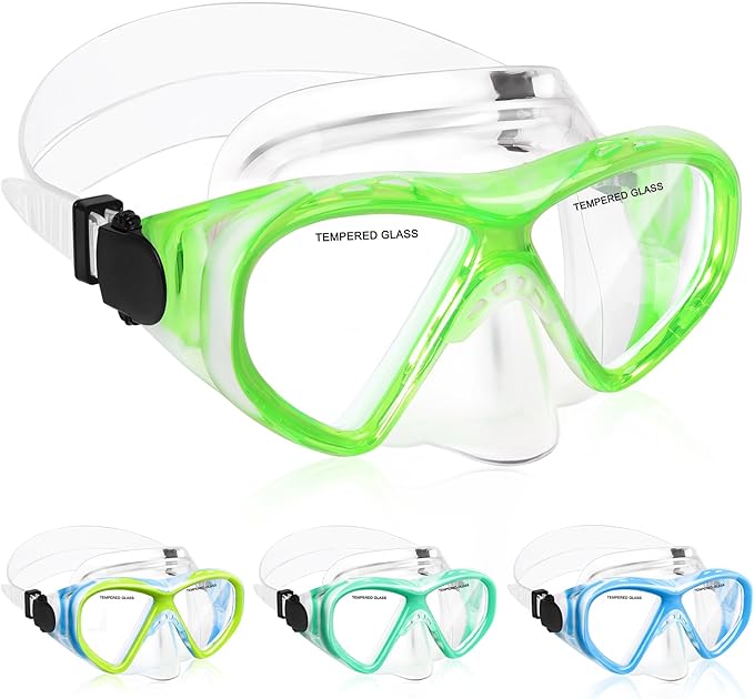 Kids Swim Goggles Snorkel Diving Mask for Boys Girls Ages 5-15, Two-Color Anti-Fog Swimming Goggles with Nose Cover