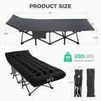 JEAREY 2-Piece Camping Cot for Sleeping 28" Extra Wide, Heavy-Duty 1200D Oxford Foliding Cots for Adults Portable with Mattress, Carry Bag for Guest, Travel, Hiking, Black