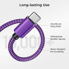 Basesailor for iPhone 17 16 Pro Max Charger Cord,USB to USB C Cable,Type C Charging Power Cord for Apple 17e 15 iPad 10 Air 4 5,Samsung Galaxy S26 S25 S24 S23,Purple,2Pack 3.3FT(1M)