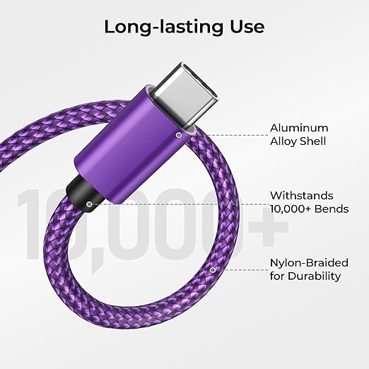 Basesailor for iPhone 17 16 Pro Max Charger Cord,USB to USB C Cable,Type C Charging Power Cord for Apple 17e 15 iPad 10 Air 4 5,Samsung Galaxy S26 S25 S24 S23,Purple,2Pack 3.3FT(1M)