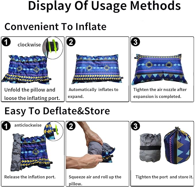 1Pack Inflatable Pillow-Camping Pillow - Air Pillows for Backpacking &Airplane,Hiking,Traveling,Neck Lumbar Support Blow Up Pillow,Compressible.