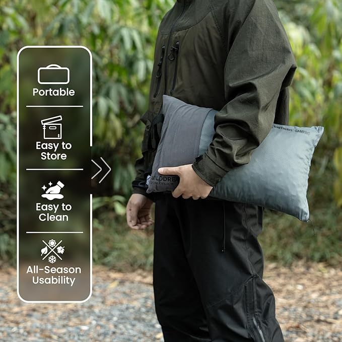 ONETIGRIS Wilddream Camping Pillow, Shredded Small Memory Foam Pillow, Compact, Easy Clean, Comfortable for Backpacking, Travel, and Car Trips, 4 Season Use