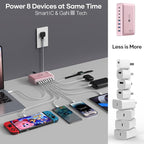 8-Port USB C Fast Charger Block 200W with Flat Plug, Braided Power Cord, and On/Off Switch- USB Charging Hub for iPhone, iPad, MacBook and More- 65W C Port Power Adapter for Laptops