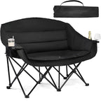 Double Camping Chair Padded Loveseat Chair for 2 Person - Heavy Duty Oversized Camping Couch for Adults Outdoor Sports Lawn Beach Portable Folding XL Chairs with Cup Holders and Carry Bag, All Black