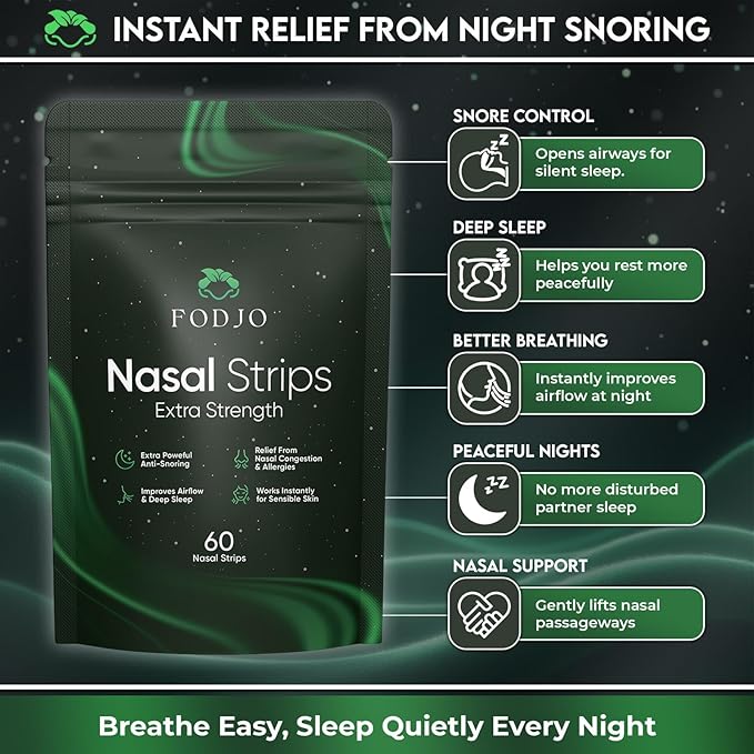 Extra Strong Nasal Strips – Heavy-Duty Nose Strips for Snoring Relief & Improved Breathing – 60 Count – Drug-Free Sleep Aid for Men & Women – Enhanced Adhesion, Opens Nasal Passages
