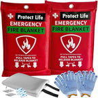 Protect Life Saving Emergency Fire Blankets 2 Pack - 40"x40", Fiberglass Fire Blanket for Home & Kitchen - Fire Suppression or Retardant Tarp - Fire Safety Kit for Car or Camping