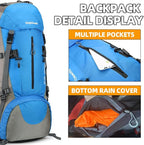 70L Camping Hiking Backpack with Rain Cover Waterproof Backpacking Backpack for Hiking Treeking Climbing Outdoor