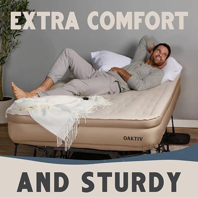 Twin Air Mattress with Frame, Self Inflating/Deflating Bed for Adults - PeakRest Blow Up Bed, Camping Cot with Mattress for Adults - Portable Twin with Travel Rolling Case on Wheels