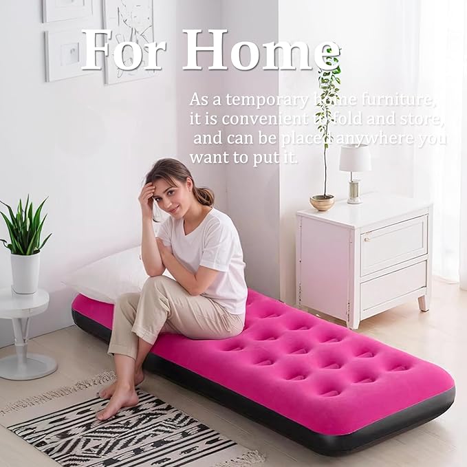 Foldable Inflatable air Mattress, Suitable for Indoor and Outdoor air Mattress, Thickened Waterproof, can be Used for Camping Tents (excluding Inflation Tools (Pink, Single)