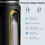 koodee Water Bottle for School-12 oz Stainless Steel Vacuum Insulated Wide Mouth Water Flask with Leakproof Spout Lid (Black)