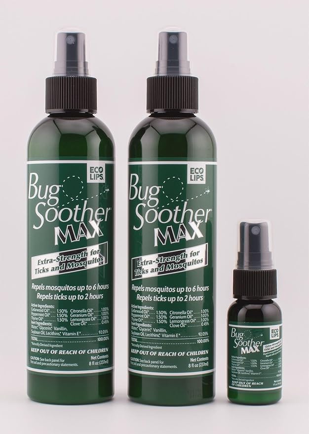 Bug Soother MAX - Extra Strength Natural Gnat, Tick, and Mosquito Repellent, 2 Pack 8 fl oz w/Free 1 oz. DEET-Free Bug Spray Deterrent - Safe for Adults & Environment - Made in USA