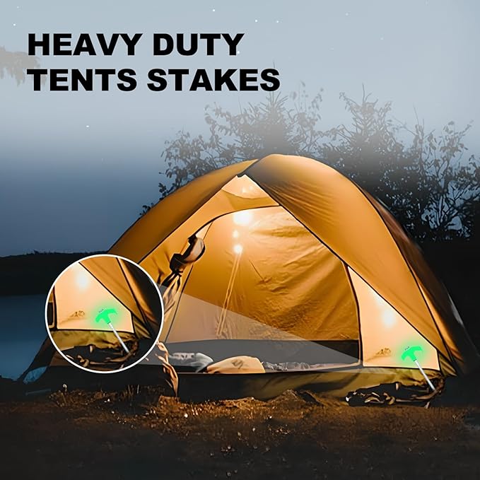 12 Pack Screw in Tent Stakes Heavy Duty,8 Inch Ground Anchors Screw in,Metal Stakes with Hex Head Driver,Camping Tent Accessories.(Luminous White)