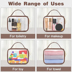 Wedama TSA Approved Toiletry Bag, 3 Pack Clear Makeup Bags with Handles, Quart Size PVC Clear Cosmetic Bags for Women and Men, Carry on Airport Airline Compliant Bag, Brown