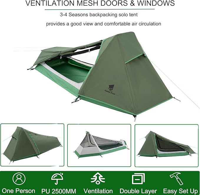 GEERTOP Ultralight Bivy Tent for 1 Person 3 Season Waterproof Single Person Backpacking Tent for Camping Hiking Backpack Travel Outdoor Survival Gear