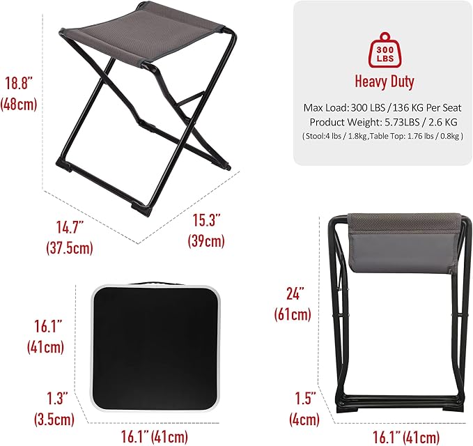 SUNNYFEEL 3 in 1 Folding Camping Table and Stool, Footrest, Lightweight Up to 300 LBS, Easy to Carry, Portable Camp Stool for Beach, Fishing, Trip, Picnic, Lawn, Concert Outdoor