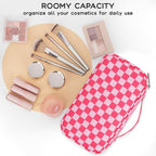 Relavel Makeup Bag, Cute Travel Cosmetic Bag, Small Pink Make Up Bags, Portable Toiletry Storage for Women Girl, Waterproof Makeup Organizer for Gym, Camping, Trip, Daily Use - Rose Red