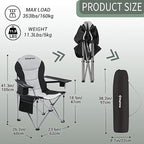 KingCamp Oversized Camping Folding Chair with Lumbar Support, Heavy Duty Ergonomic Padded Arm Chair with Cooler Bag, Cup Holder, Portable for Outdoor