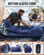 Sportneer Sleeping Bags for Adults, 0 Degree Sleeping Bag XL Flannel Winter Cold Weather Sleeping Bag with Detachable Hood Compression Sack for Camping, Backpacking, Hiking