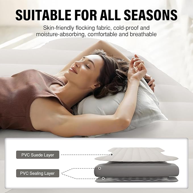 Self-Inflating Car Air Mattress for Tesla Model Y 2025 2024-2020 / Model Y Juniper 2026 Accessories Outdoor Camping Air Bed with 2 Pillows Built-in Pump Air Couch Flocking Air Cushion (Beige&Gray)