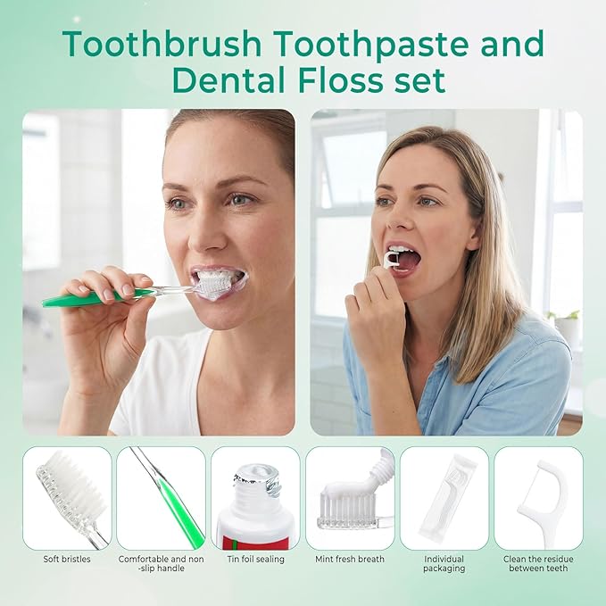 30 Sets Personal Hygiene Kit Bulk,10-IN-1 Green Individually Wrapped Disposable Travel Toothbrushes and Hotel Vanity Set Basic Toiletry Supplies for Homeless,Guests,Charity