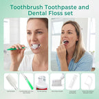 30 Sets Personal Hygiene Kit Bulk,10-IN-1 Green Individually Wrapped Disposable Travel Toothbrushes and Hotel Vanity Set Basic Toiletry Supplies for Homeless,Guests,Charity