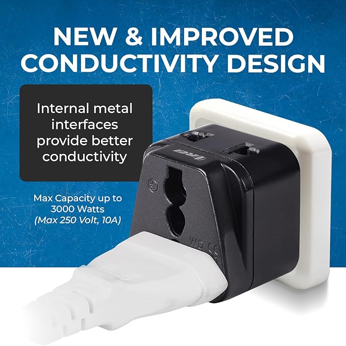 OREI US to India Plug Adapter- Type D Travel Adapter - 2 in 1 Travel Adapter for India, Nepal, Pakistan - CE Certified - RoHS Compliant - 4 Pack, Black