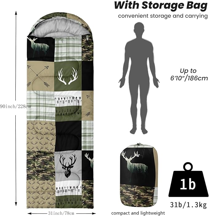 Sleeping Bags for Adults Youth Kids,3D Printing Camping Sleeping Bag for Girls Boys Lightweight Waterproof Cold/Warm Weather Sleeping Bag for 3 Seasons