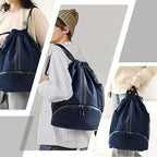 Hoedia Sports Drawstring Backpack - String Swim Gym Bag with Shoes Compartment and Wet Proof Pocket for Women/Men (Navy Blue)