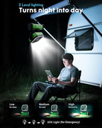 Camping Fan, Portable Fan 20000mAh Rechargeable Battery Powered Fans, Quiet 4-Speeds, 4-LED Light,360° Hanging Hook for Outdoor Picnic Tent Beach Travel Barbecue, Green