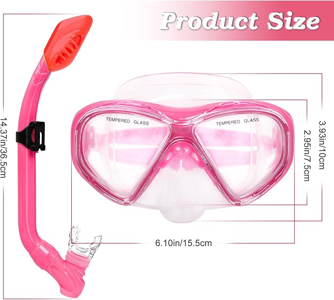 Kids Snorkel Set Dry Top Snorkeling Gear for Kids Youth Boys Girls Junior Age 5-15,Tempered Glass Swimming Diving Mask and Snorkel Set 180 Degree Panoramic View