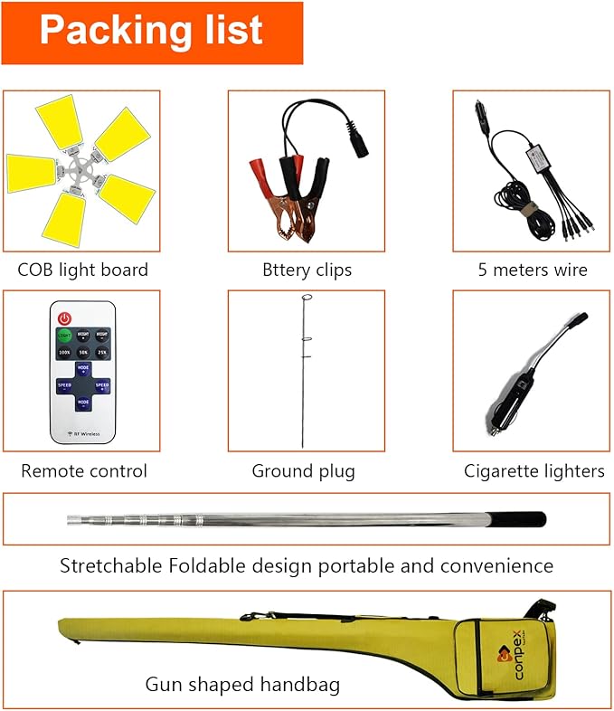 CONPEX 25000lm Led Camping Lights, CampingTelescoping Cord Led, Portable Waterproof Camp Light for Fishing/Backyard BBQ/Construction Mechanics/Jobsite(110W 12V)
