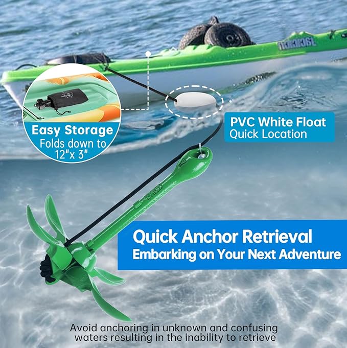 Alpinista Kayak Anchor, 3.5 lb Paddle Board Anchor Kit with 40 ft Marine Rope for Kayak, Canoes, SUP, Fishing, and Paddleboard Accessories
