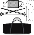 Bruntmor Grill Swing Campfire Cooking Stand BBQ Grill for Cookware & Dutch Oven Adjustable Collapsible Legs with Hooks & Accessories & Carrying Case Black