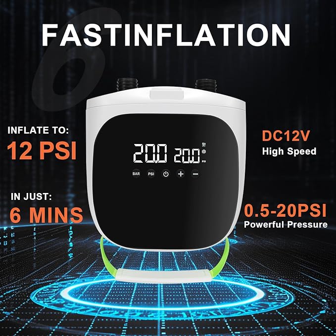 Electric Paddle Board Pump – 20PSI High-Pressure Electric SUP Pump Air Pump with Auto Shutoff, Dual-Stage Inflation for Paddle Boards, Kayaks, Tents, Boats & Inflatables White