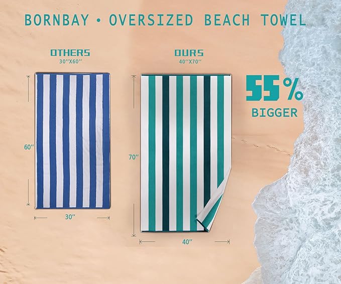 Bornbay Cotton Oversized Beach Towel - Extra Large 40"X70" Plush Thick Mens Beach Towels, XL Fluffy Stripe Pool Towels Charcoal Gray Swimming Towel for Adults Mens Women