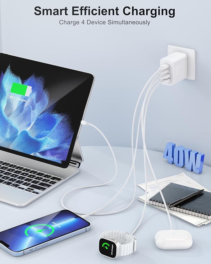 [2-Pack] USB C Wall Charger, 40W 4-Port Fast Charging Block USB C Charger Dual USBC Power Adapter + QC Wall Plug Multiport Brick Type C Block for iPhone 17 16 15 14 13 12 11 Pro Max, iPad, Samsung