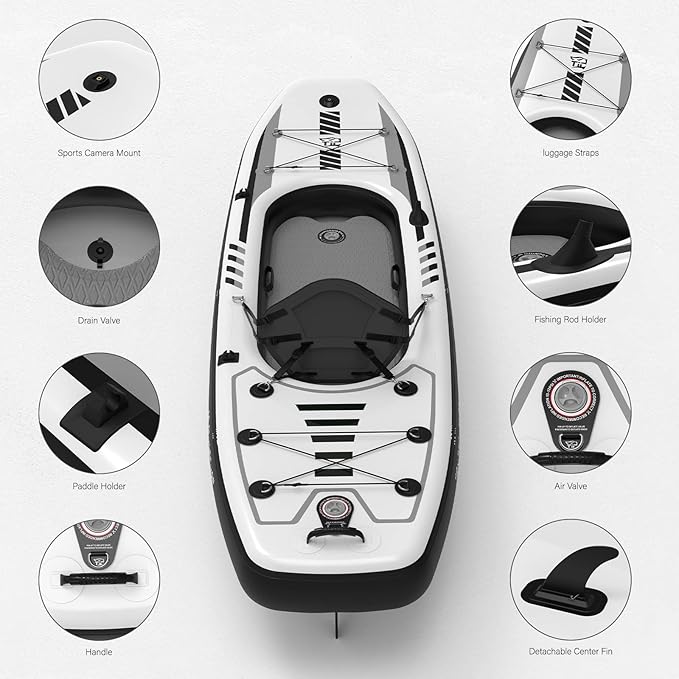 10.2'x35''x8'' Inflatable Kayak with Detachable Seat, SUP-Kayak Set Includes Hand Pump/Aluminum Oar/Backpack, Boat for Adults/Kids | for Fishing, Touring