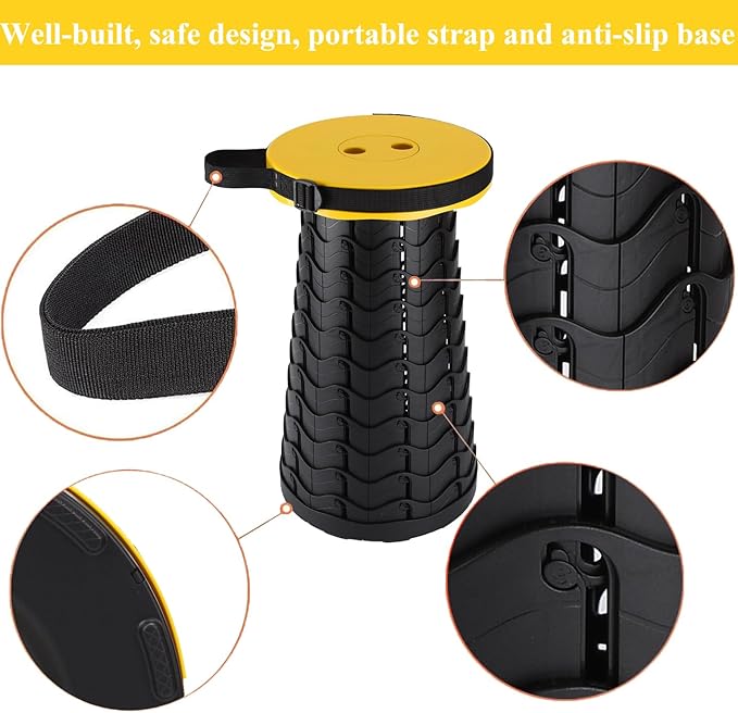 Fishboy Upgraded Collapsible Stool, 400lbs Max Weight, Lightweight But Sturdy, Portable Retractable Folding Telescoping Foldable Camping Stool for Adults Outdoor Fishing Hiking Gardening Travel BBQ