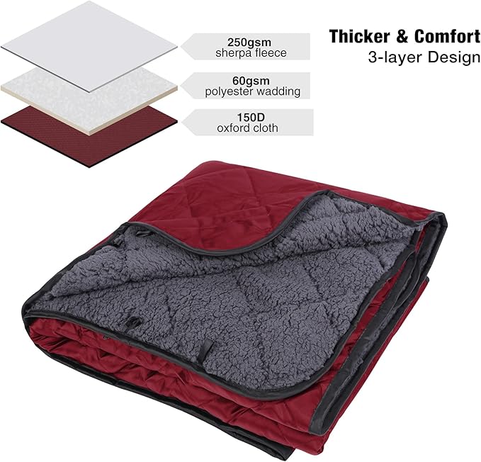 REDCAMP Large Camping Blanket with Sherpa Lining, Cold Weather Warm Outdoor Blanket Windproof for Camping Stadium, Machine Washable 59"x 79" Red
