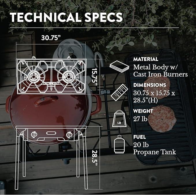 Gas One Propane Double Burner Two Burner Camp Stove with Windscreen Outdoor High Pressure Propane 2 Burner Adjustable PSI Regulator and 4ft Steel Braided Hose With Removable Legs
