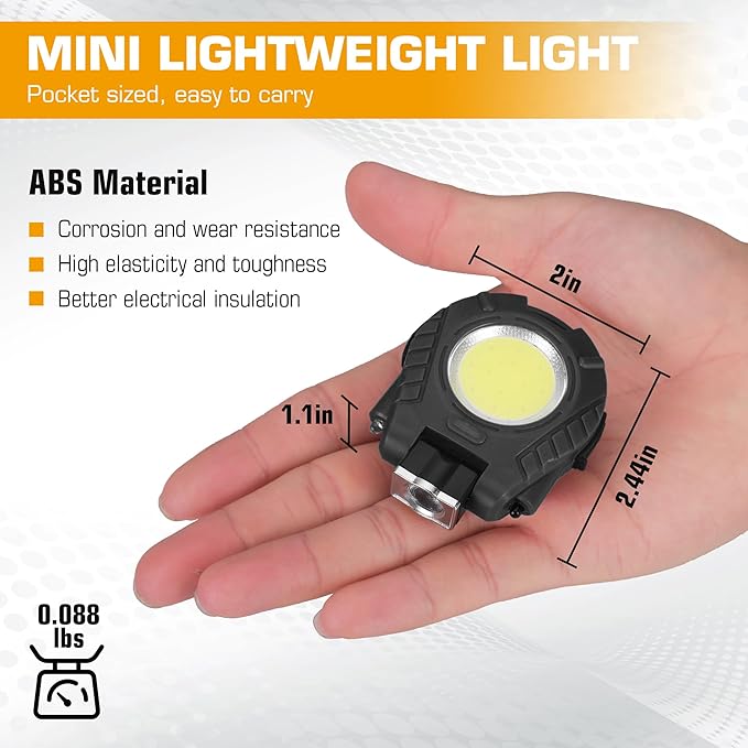 EverBrite COB Keychain Work Light, 2 Pack Rechargeable Keychain Light with Sensor Mode, Mini Magnetic Key Chain Light with 180° Rotatable Bracket, Bottle Opener, Clip - for Hiking, Camping, 6 Modes