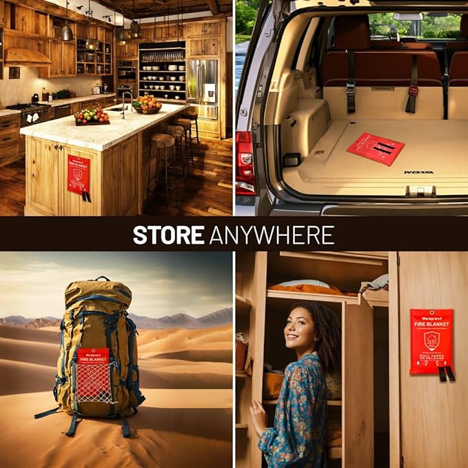 Emergency Fire Blanket, 40” x 40” Fire Blanket for Home and Kitchen, Fiberglass Fire Blankets for Camping Car Boat Office Warehouse Fire Safety, Quickly Suppresses The Spread of Fire