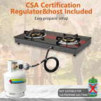 Propane Stove 2 Burner Gas Stove, 28800 BTU High-Efficiency Auto Ignition Tempered Glass LPG Cooktop with CSA Regulator and Hose – for Outdoor Camping, RV, and Emergency Cooking