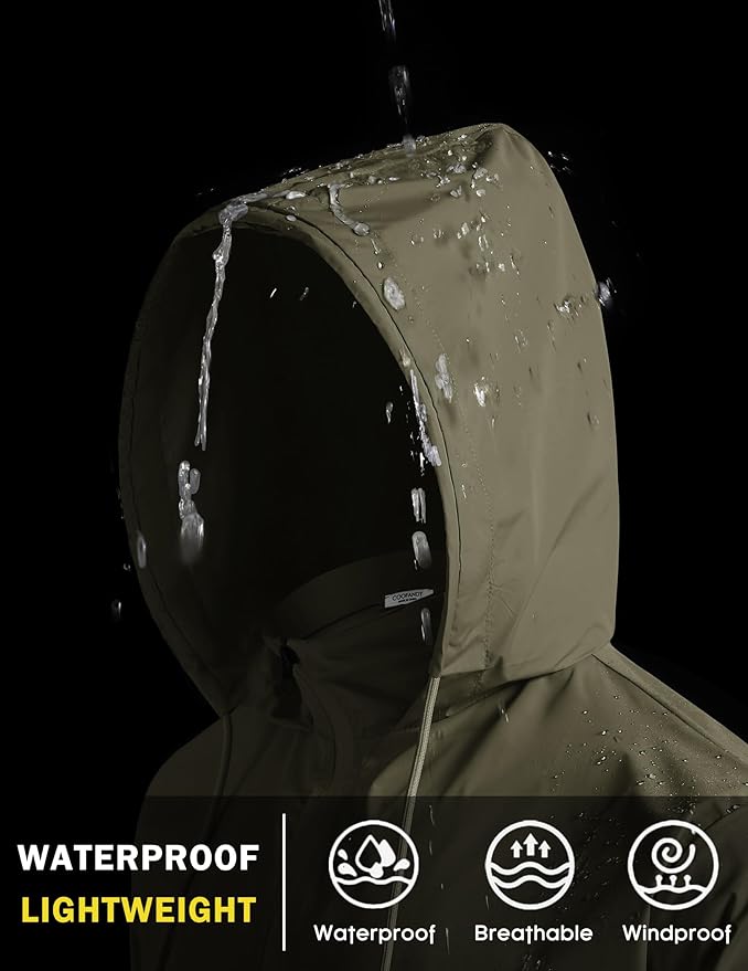 COOFANDY Men's Packable Rain Jacket Lightweight Waterproof Raincoat with Hood Travel Hiking Golf Windbreaker