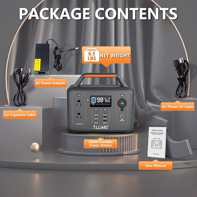 ALLWEI 300W Solar Generator with 100W Solar Panel Included, 280Wh Portable Power Station with AC Outlet USB Port, Solar Powered Battery Generator for Outdoor Camping, Home Backup, Power Outage