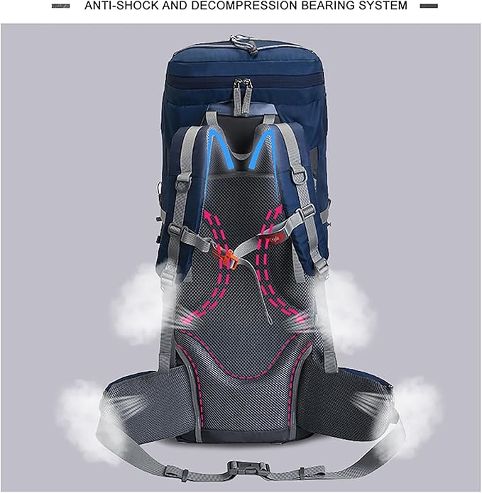 Bseash 60L Waterproof Hiking Camping Backpack with Rain Cover, Lightweight Outdoor Sport Travel Daypack for Climbing Touring (Blue)