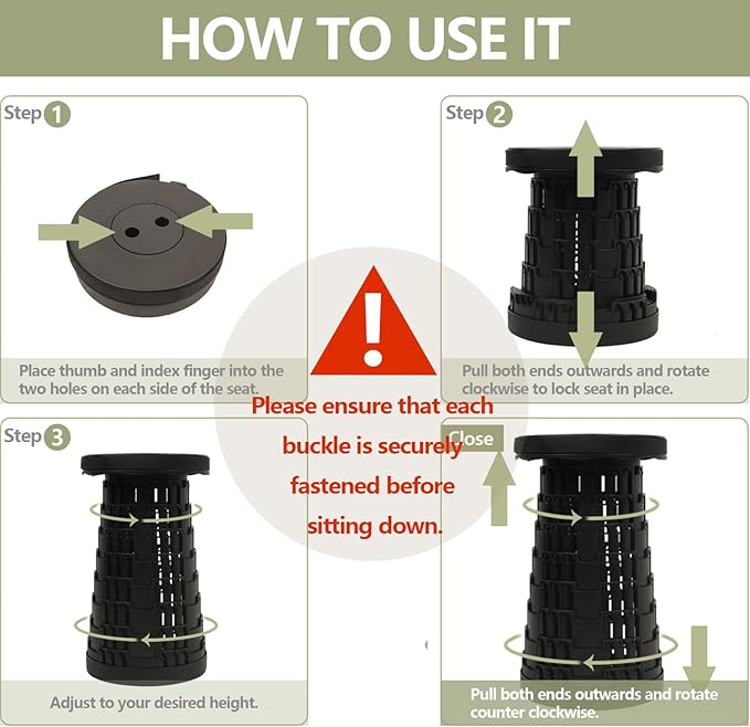 2025 Collapsible Stool Chair, Max 660lb Upgraded Folding Stool, Lightweight, Sturdy, Adjustable, Portable, Foldable Seat Stools for Outdoor Camping Fishing Hiking BBQ