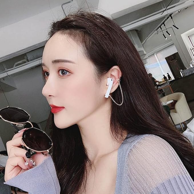 ZOSTLAND 1 Pair Creative Earphone Anti Lost Earring Clip Earclip Strap Wireless Earhook Earbud Ear Bud Holder Connector Compatible with Airpods 1/2/Pro/3 Beats Fit Pro Sony (Golden Leaf)
