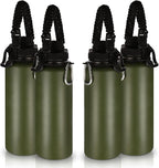 Volhoply Insulated Water Bottles Bulk 8 Pack, 40 oz Stainless Steel Sports Bottle with Paracord Handle & Spout, Vacuum Metal Travel Cups with Wide Mouth,Reusable Large Water Cup(Army Green,4 Set)